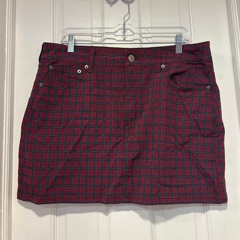 American Eagle Red Plaid Mini Skirt